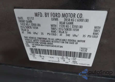 2017 Ford Explorer Platinum from USA, damaged, VIN 1FM5K8HT6HGD53726